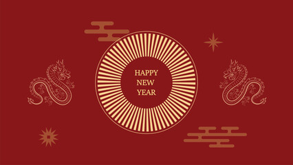 Chinese new year Vibrant New Year Celebration with Dragons isolated in red