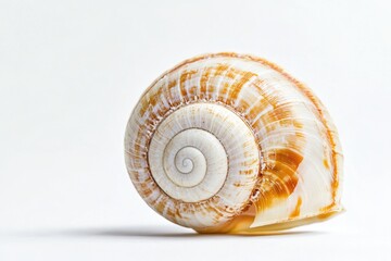 Close-up view of a snail shell on a white background