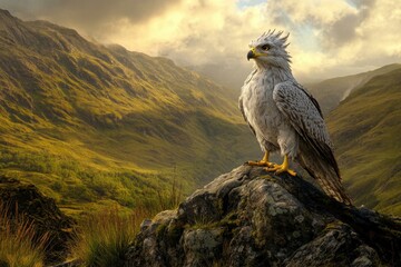 Fototapeta premium Majestic bird perched on a mountain peak. AI.