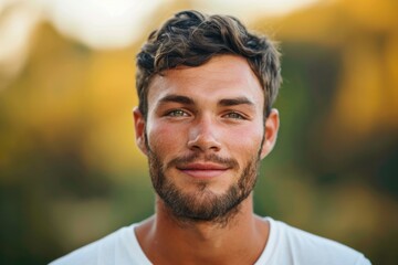 Fototapeta premium Portrait of a bearded man from the chest up, ideal for use in editorial or commercial contexts where a unique individual is required