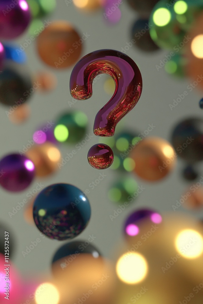 Poster A cluster of shiny balls with a question mark in the center, ideal for use in educational or inspirational settings