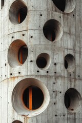 A close-up shot of a concrete structure with multiple holes, suitable for use in architectural or engineering contexts
