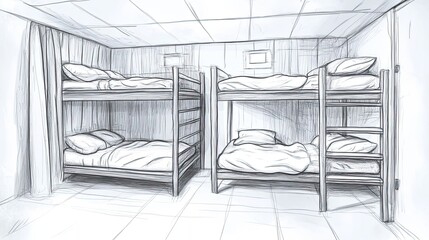 Sketch of a Room with Two Bunk Beds