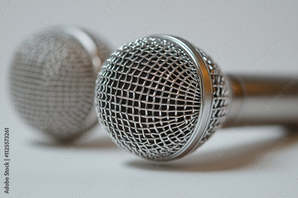 Poster a close-up shot of a microphone sitting on a table, great for music-related concepts and presentatio