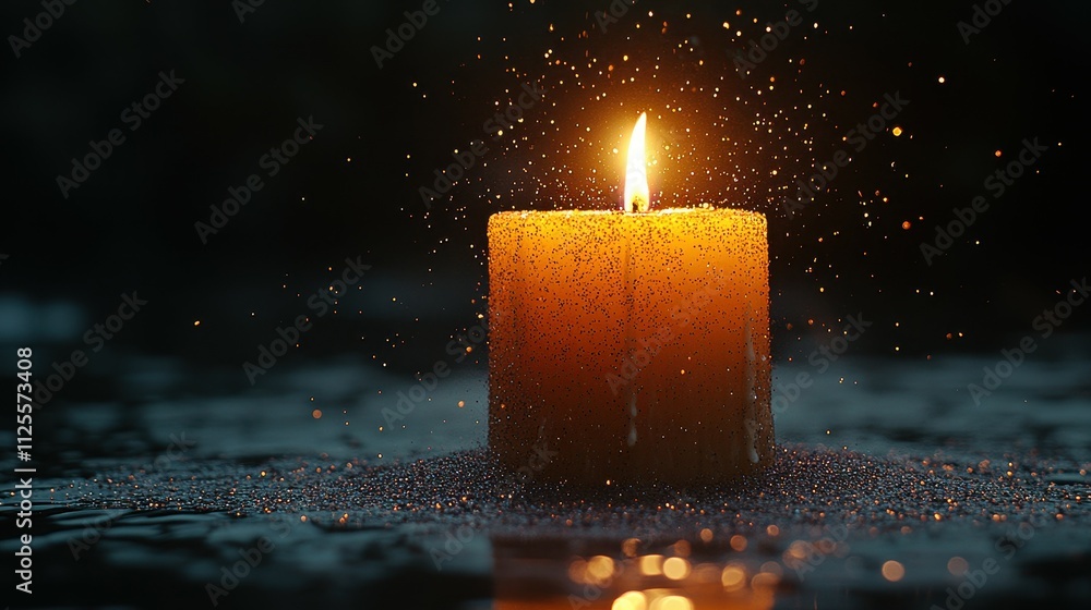 Poster a candle is lit in a dark room, casting a warm glow on the surrounding area. the candle's light is t