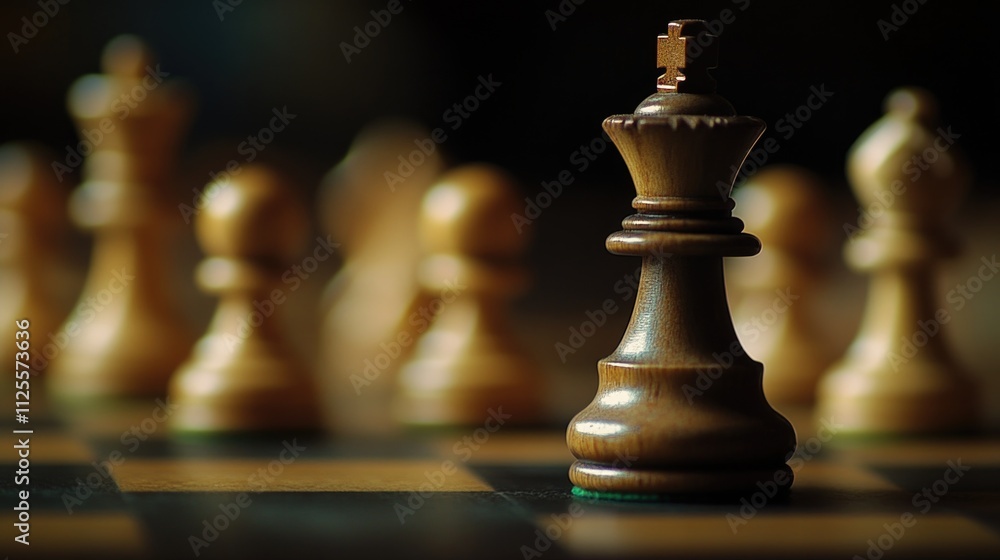 Poster a close-up view of multiple chess pieces on a board