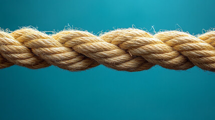 close-up of a fraying rope breaking in the middle, held tightly by two opposing hands. Symbolizes conflict, tension, division, struggle, resilience, or the breaking point in relationships