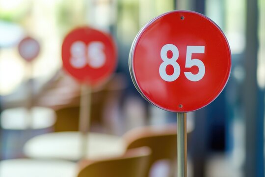 Close-up shot of a number sign on a pole, useful for identifying locations or referencing numbers in various contexts