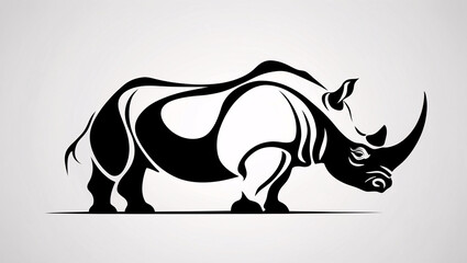 Fototapeta premium Chic Rhinoceros with Elegant Horn in Line Art Logo for Business Branding