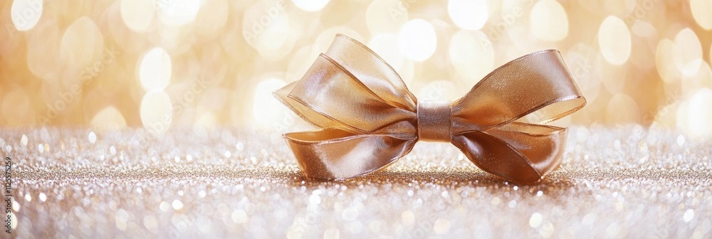 Poster a golden ribbon elegantly tied in a bow rests on a sparkling surface, enhancing the festive new year