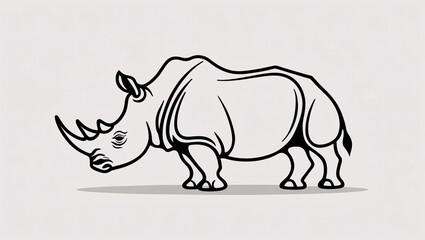 Fototapeta premium Creative Rhinoceros with Horn in Line Art Logo for Marketing