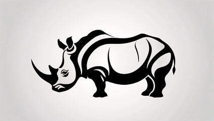 Fototapeta premium Elegant Rhinoceros with Artistic Horn in Line Art Logo for Professional Designs