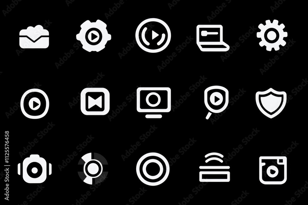 Poster a collection of simple, monochromatic icons in different shapes and styles
