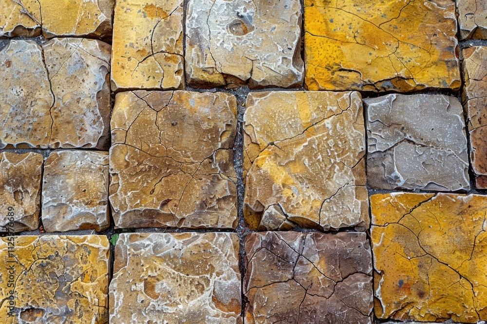 Poster a close-up shot of a stone wall with yellow paint, ideal for use in architectural or design-related 