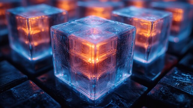 A group of ice cubes resting on a table, ready for use in various applications