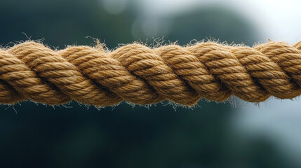 close-up of a fraying rope breaking in the middle, held tightly by two opposing hands. Symbolizes conflict, tension, division, struggle, resilience, or the breaking point in relationships