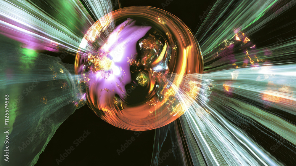 Poster futuristic abstract light sphere with dynamic rays and vibrant colors