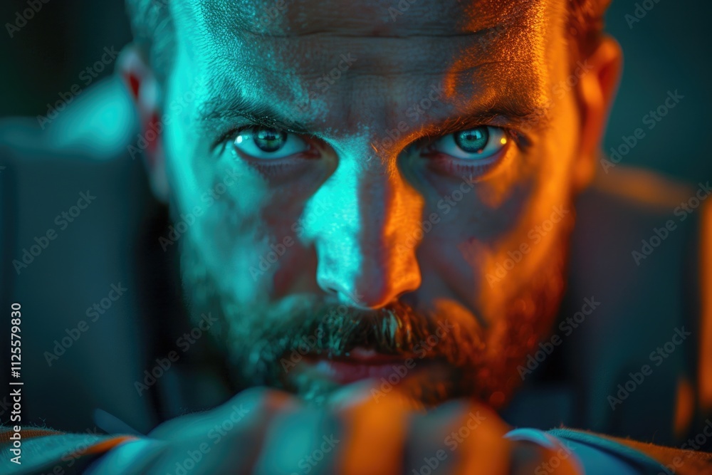 Poster Close-up portrait of a bearded man, suitable for use in editorial or personal projects