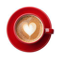 Top view red coffee cup foam hear shape isolated relax transparent romantic PNG file download