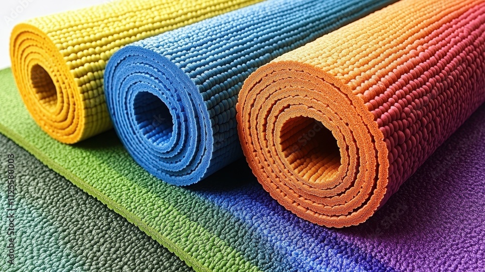 Aufkleber a colorful yoga mat is displayed in a row. the mats are of different colors and sizes, and they are 