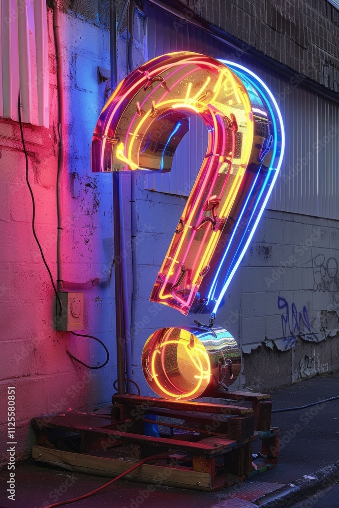 Poster A neon sign with a question mark on it, often used in public spaces or events