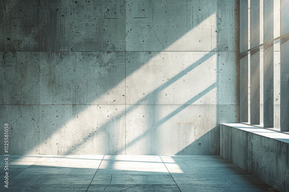 Poster a room with a concrete wall and a window, perfect for interior design or architecture projects