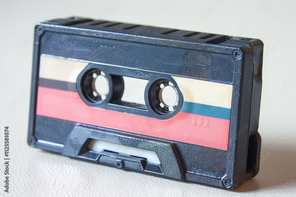 Aufkleber a close-up shot of a cassette tape placed on a table, ready for playback