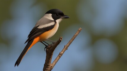 Obraz premium Close-up of a perched bird with gray, black, and orange plumage. (1)