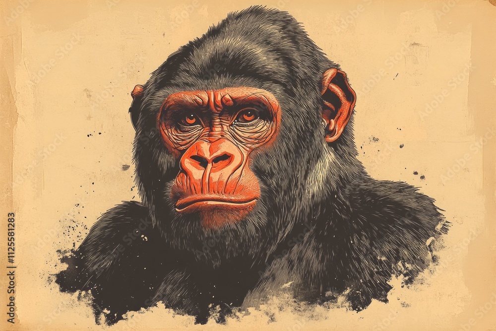 Poster a close-up view of a gorilla's face printed on a piece of paper