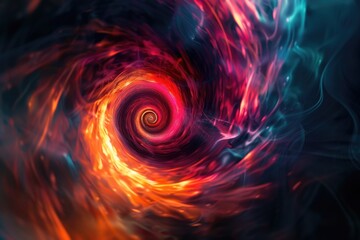 A vibrant and abstract design featuring a bright colorful swirl against a dark background, perfect for creative projects