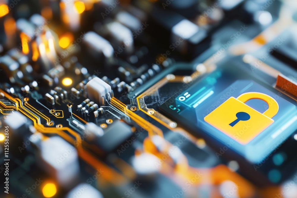 Aufkleber A close-up view of a circuit board featuring a padlock, ideal for use in technology and security-themed projects