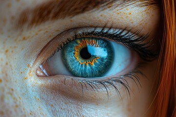 Fototapeta premium Close-up of a person's eye featuring freckles, ideal for use in portraits or illustrations