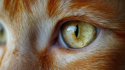 A detailed view of an orange cat's eye with whiskers and pupils