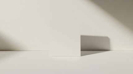 Fototapeta premium Minimalist blank card mockups with clean geometric backgrounds, showcasing elegant shadows and simple compositions perfect for design presentations or branding templates.