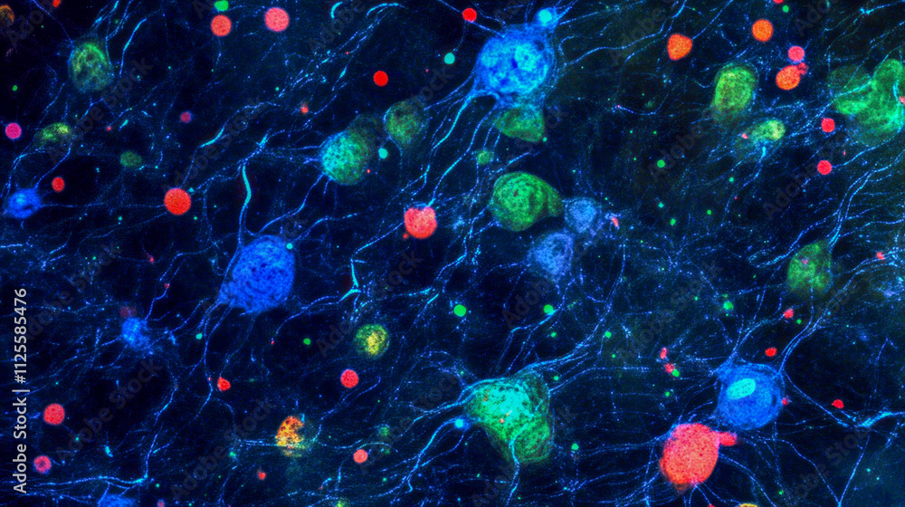 Poster colorful neural network visualization showcasing neuron connections