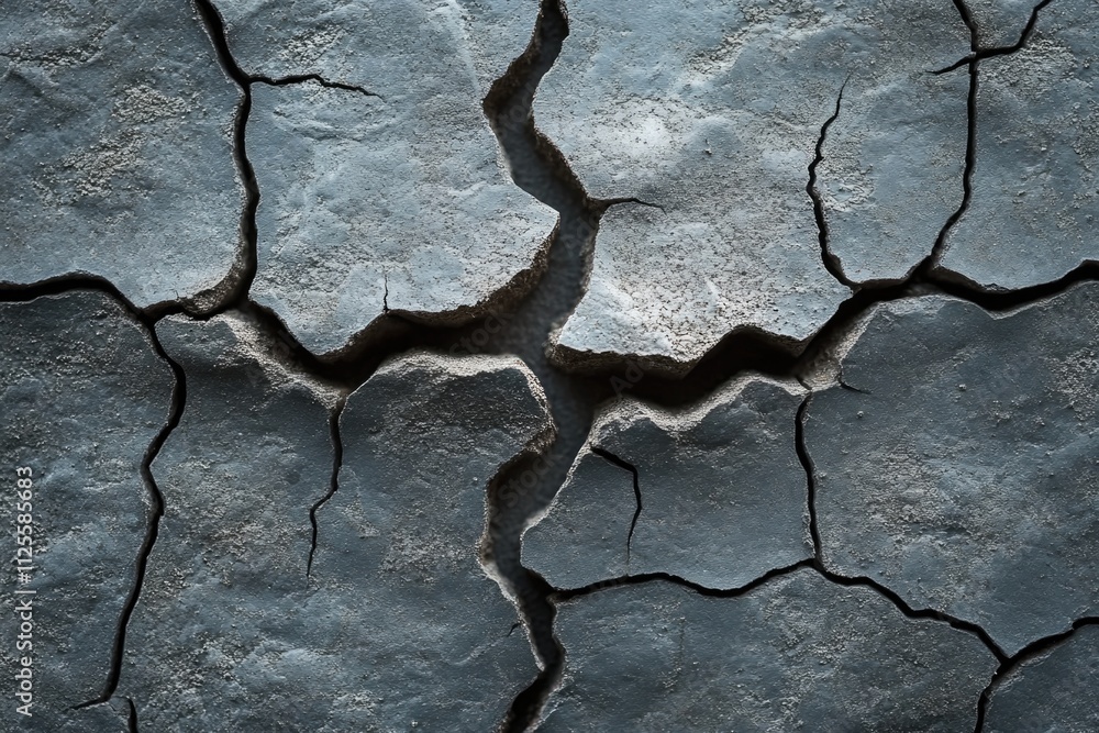 Poster A close-up shot of a cracked concrete surface with a distinct fault line