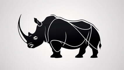 Abstract Black Rhinoceros with Line Art Horn Logo for Graphic Design