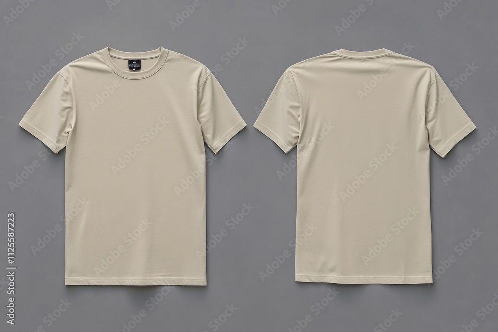 Poster a simple and clean image of a white t-shirt on a gray background, suitable for use in fashion or bra