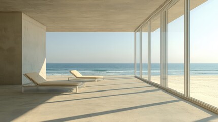 Minimalist Beach House Interior With Lounge Chairs