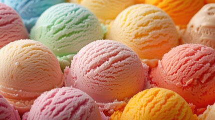 Colorful scoops of ice cream in a container.