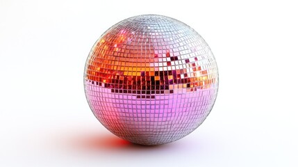 A shiny disco ball sitting on a plain white surface, perfect for party or event decoration