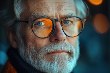 A close-up shot of a person with glasses on their face