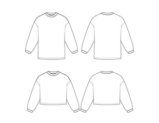 Unisex T-Shirt - Long Sleeve Oversized and Cropped Tee Vector Flat Sketch
