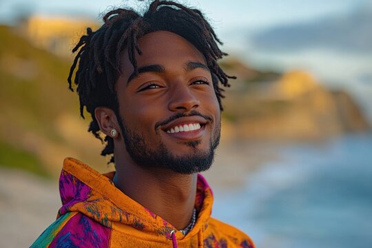 A man with dreadlocks smiles at the camera, offering a friendly and approachable expression