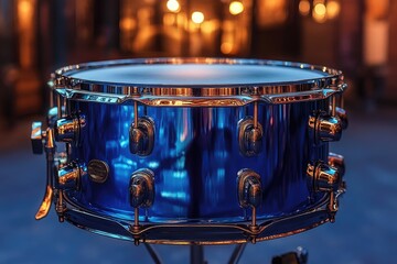 Obraz premium A close-up view of a blue drum standing on its stand, perfect for use in music or entertainment related projects