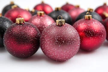 Obraz premium A collection of red and black Christmas ornaments, perfect for decorating the tree or using as gift decorations