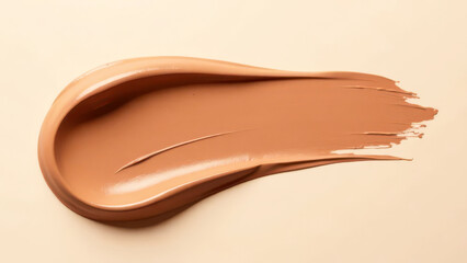 Fototapeta premium Smooth beige makeup foundation swatch on neutral background, mocha mousse color
