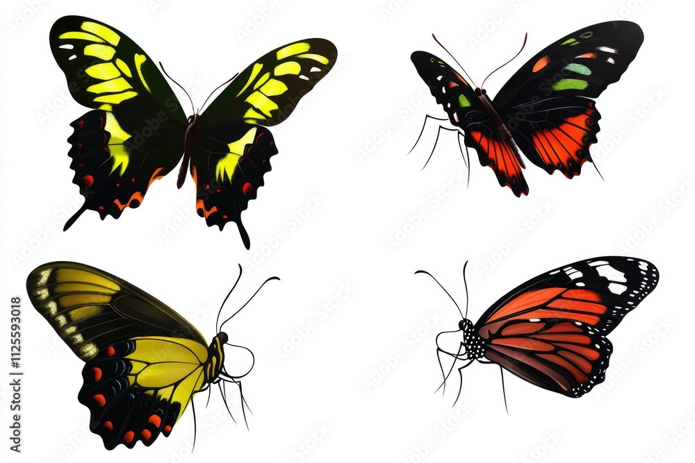 Poster a group of four butterflies sit on top of each other in a natural setting