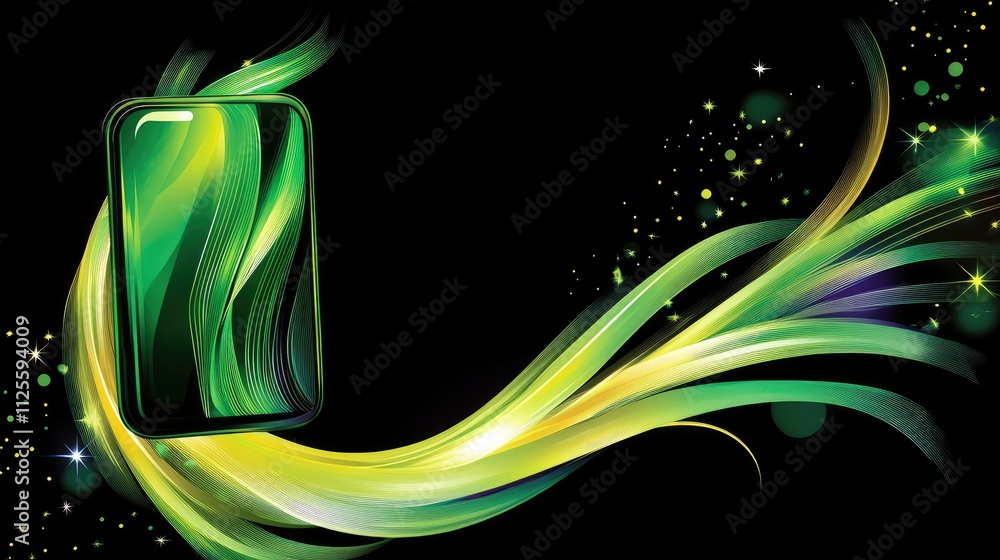 Aufkleber abstract green smartphone design with flowing lines and sparkles
