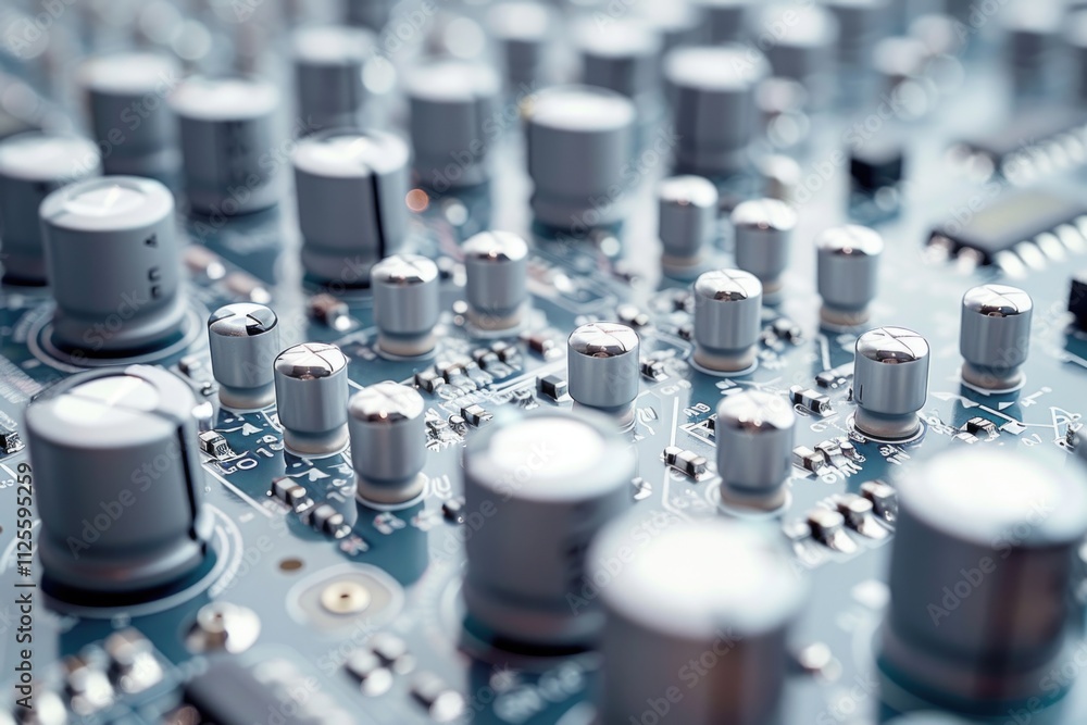 Poster a close-up view of a computer board featuring multiple knobs and components